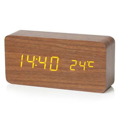 Wooden Digital Alarm Clock with Temperature Display